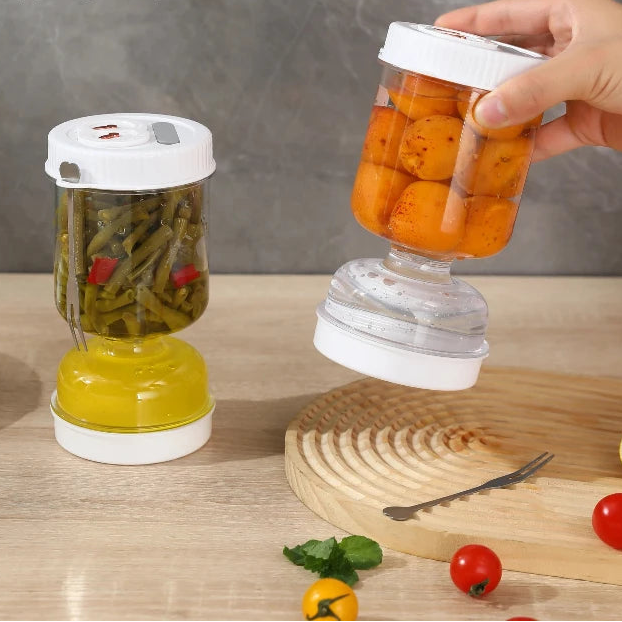 Vasetto per sottaceti con colino e forchetta – Contenitore per alimenti capovolgi e scola